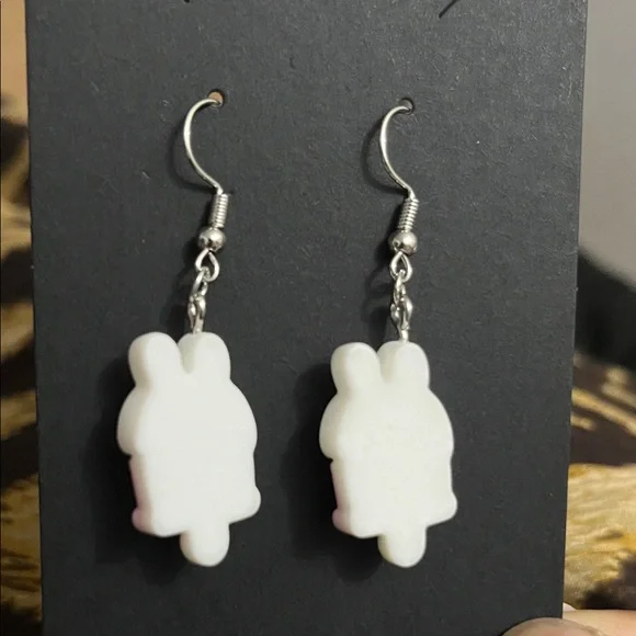 Cute Bunny Ice Cream Earrings - Pink and White - Picture 2 of 2